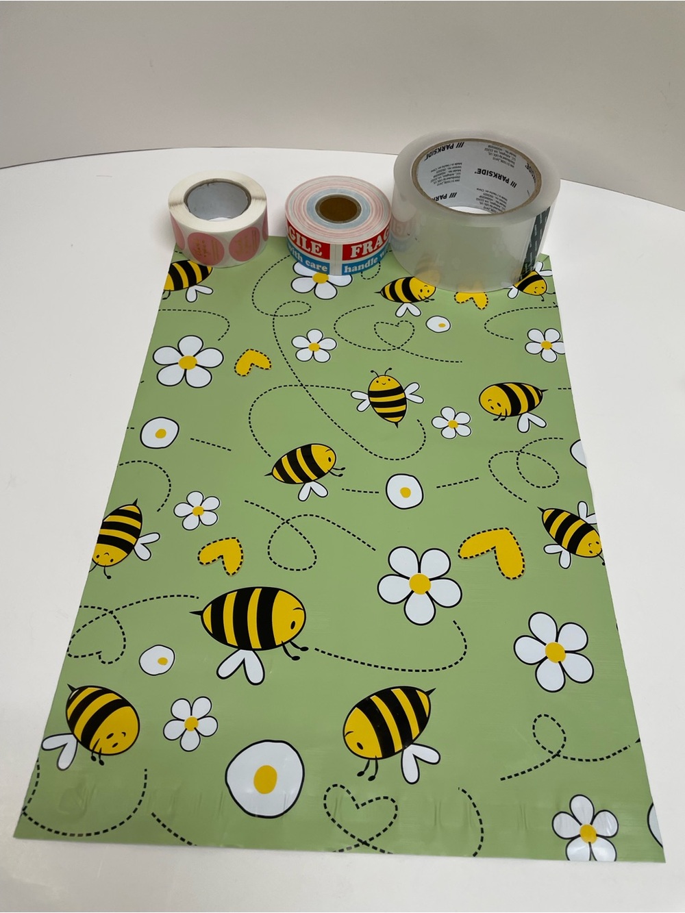 PolyMailer Bundle 15 Poly Mailers Tape Fragile Stickers Thank you Stickers - Picture 3 of 7